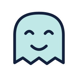 Moon, a pale blue smiling ghost with a transparent background