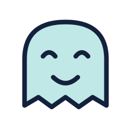 Moon, a pale blue smiling ghost with a transparent background