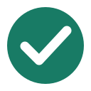 White checkmark inside a dark green circle with transparent corners