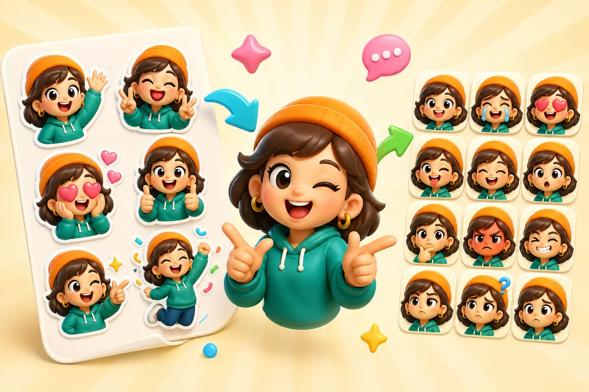 AI sticker maker versus AI emoji maker illustration