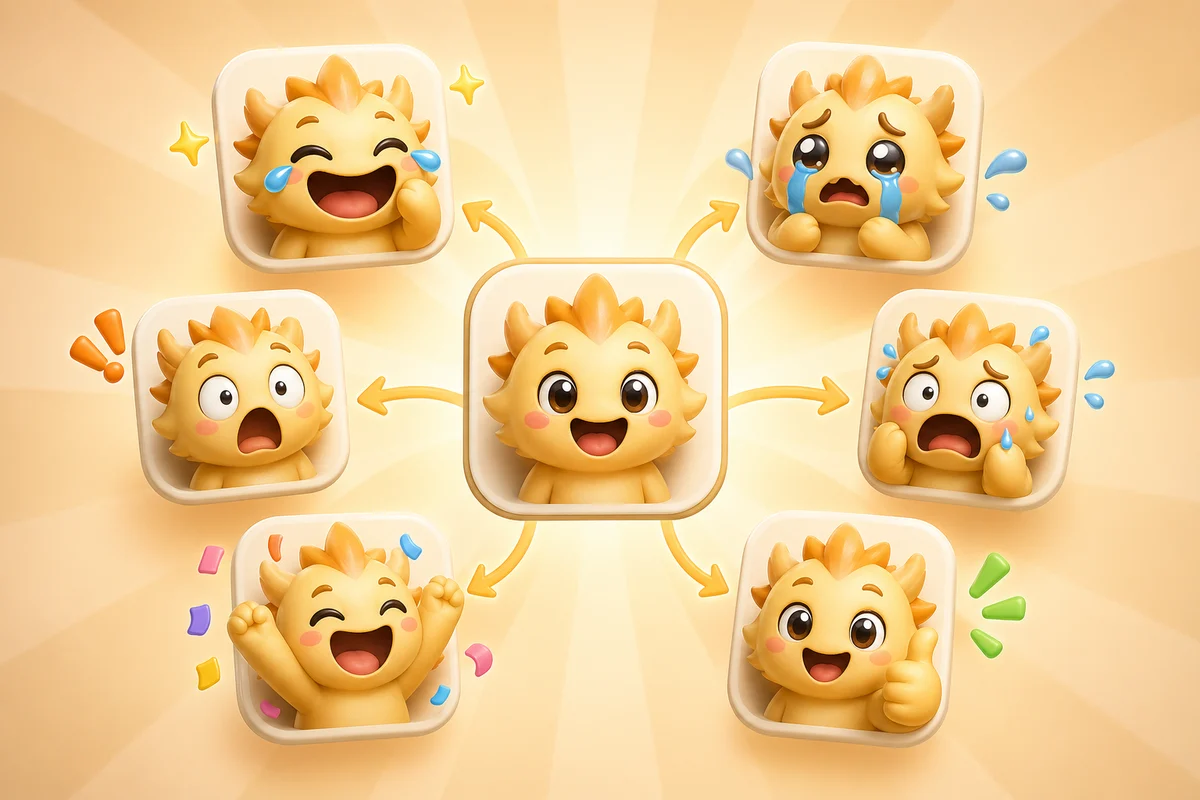 AI reaction emoji pack from one source image