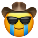 Crying emoji with sunglasses and a cowboy hat