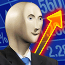 Stonks man beside a rising stock arrow